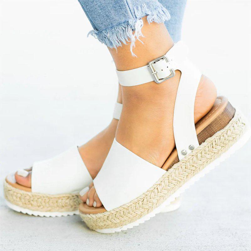 Ursula | Damen Plateau Keilsandaletten mit Espadrille Sohle - Beige - Image 6