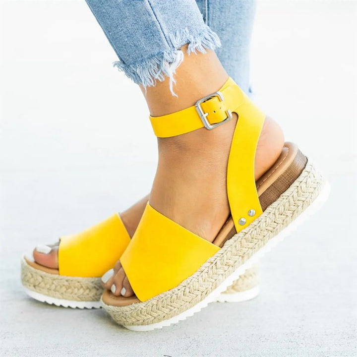 Ursula | Damen Plateau Keilsandaletten mit Espadrille Sohle - Beige - Image 7