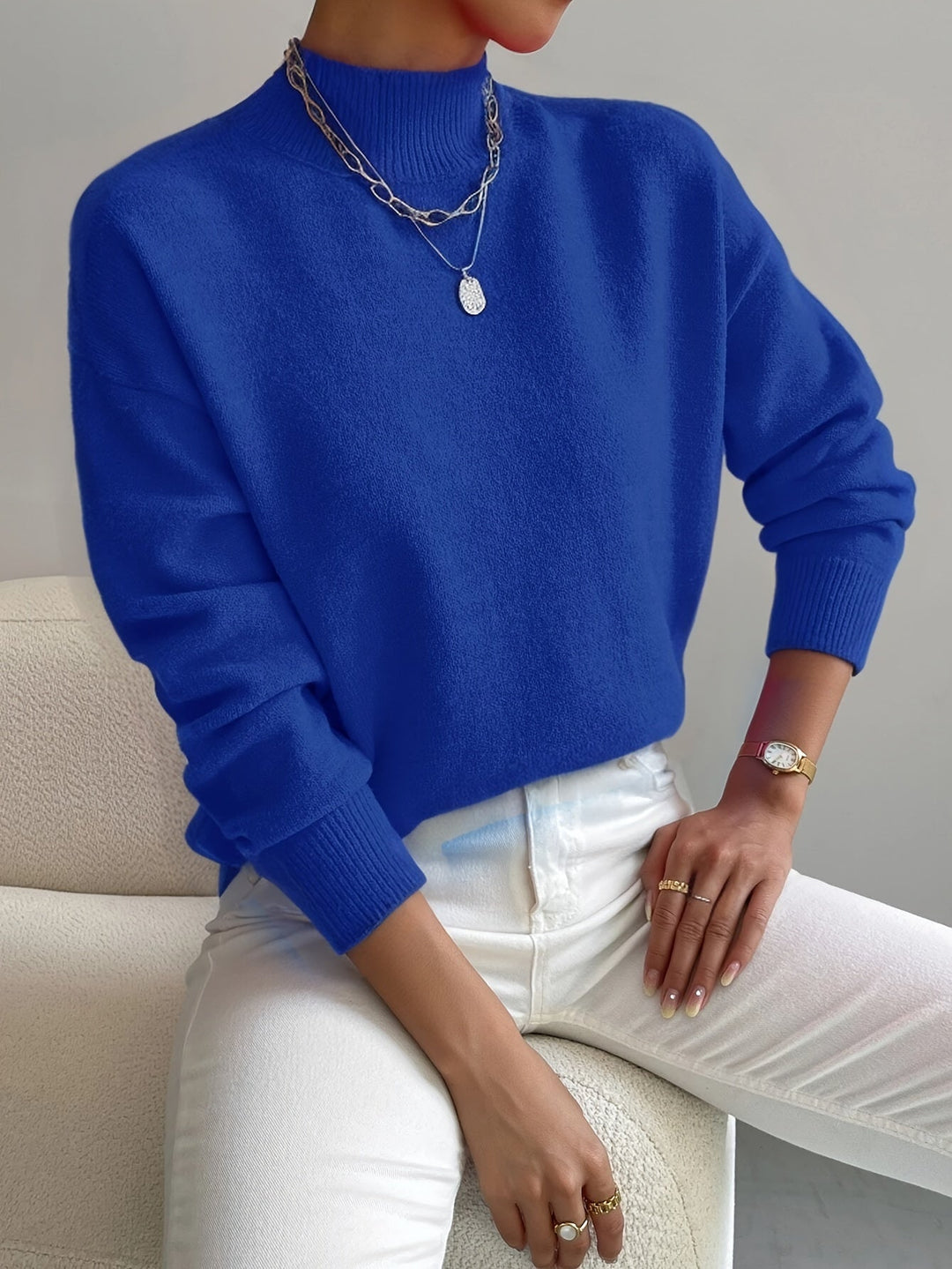 Valdborg | Damen Strickpullover mit Stehkragen - White - Image 7