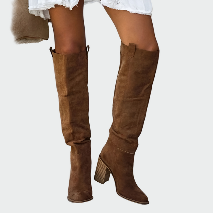 Valdena | Damen Kniehohe Stiefel Blockabsatz Braun - Brown - Image 1