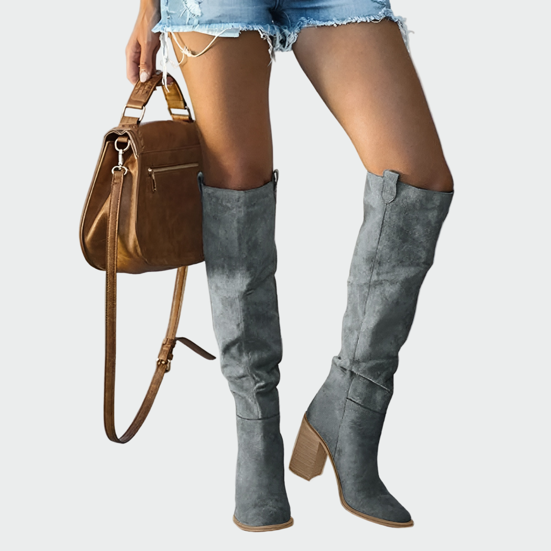 Valdena | Damen Kniehohe Stiefel Blockabsatz Braun - Brown - Image 3