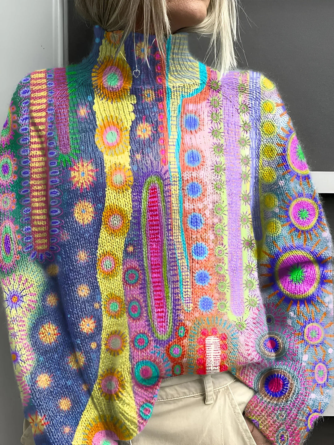 Valdine | Damen Bunter Rollkragen-Strickpullover - Image 1