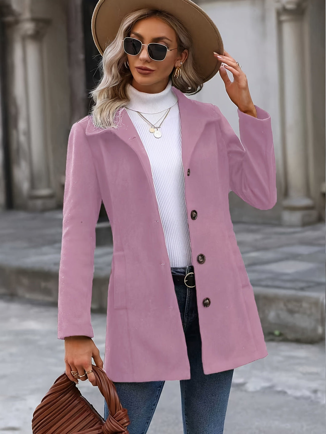 Valdine | Damen figurbetont Kurzmantel mit Knöpfen - Pink - Image 5