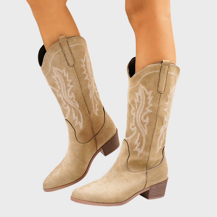 Valdis | Damen Weitschaft Cowboystiefel Western - Beige - Image 1