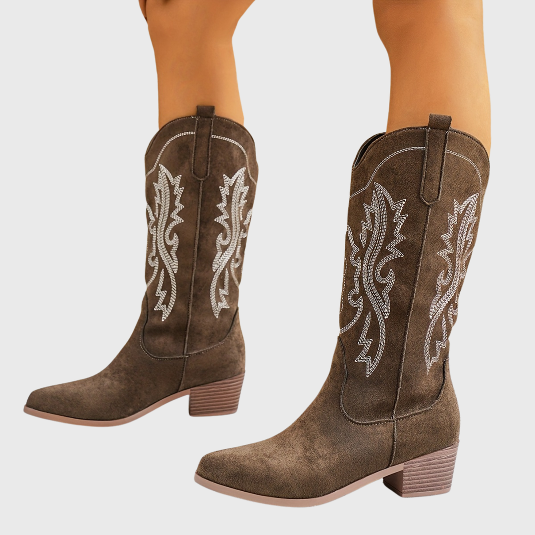 Valdis | Damen Weitschaft Cowboystiefel Western - Beige - Image 2