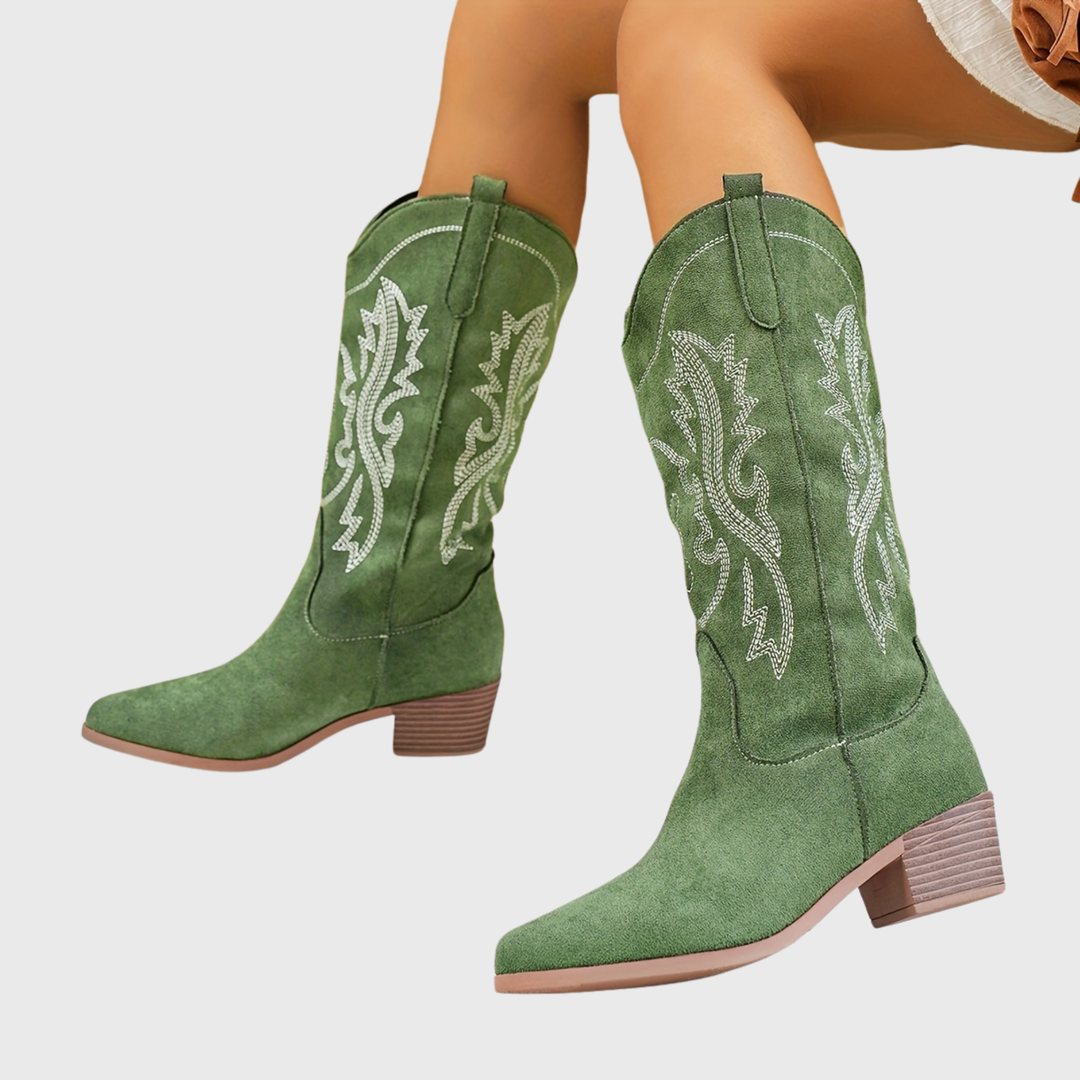 Valdis | Damen Weitschaft Cowboystiefel Western - Beige - Image 4