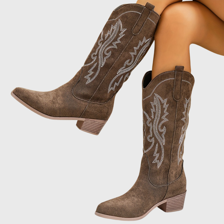 Valdis | Damen Weitschaft Cowboystiefel Western - Beige - Image 6