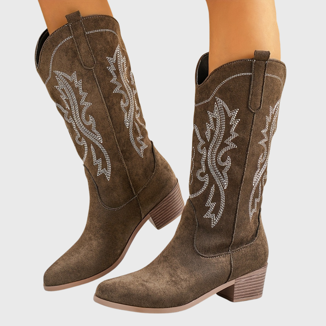 Valdis | Damen Weitschaft Cowboystiefel Western - Beige - Image 7