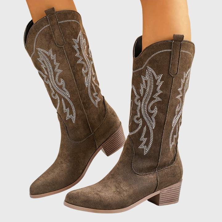 Valdis | Damen Weitschaft Cowboystiefel Western - Beige - Image 7