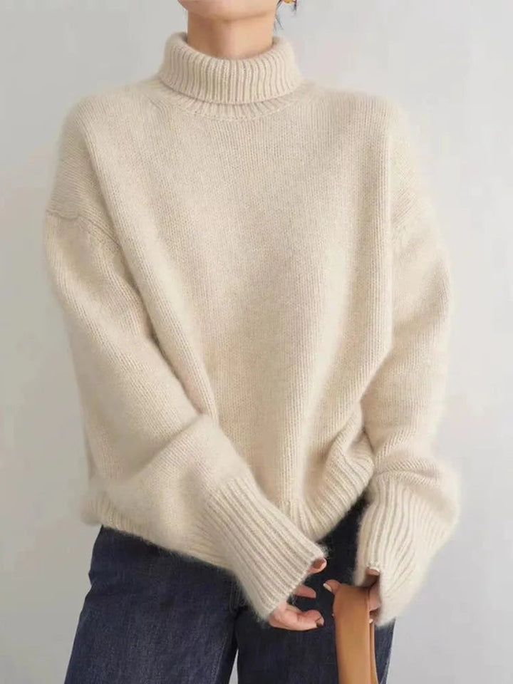 Valdmara | Damen Rollkragenpullover Oversized Strickpullover - Cream - Image 2