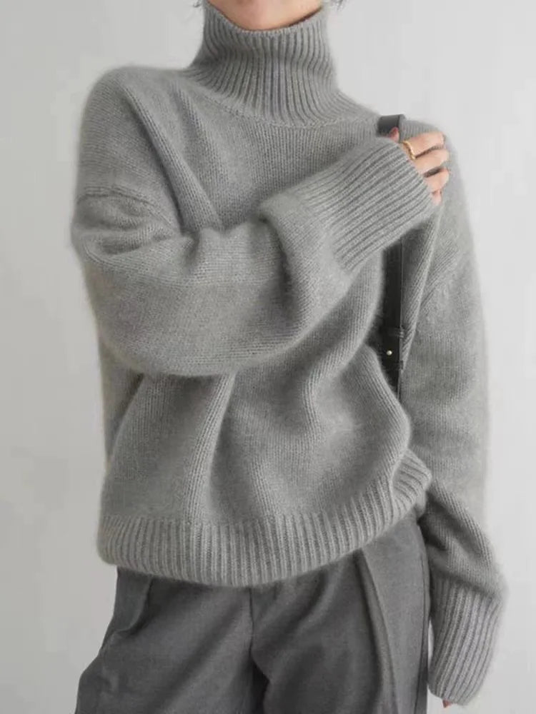 Valdmara | Damen Rollkragenpullover Oversized Strickpullover - Cream - Image 3