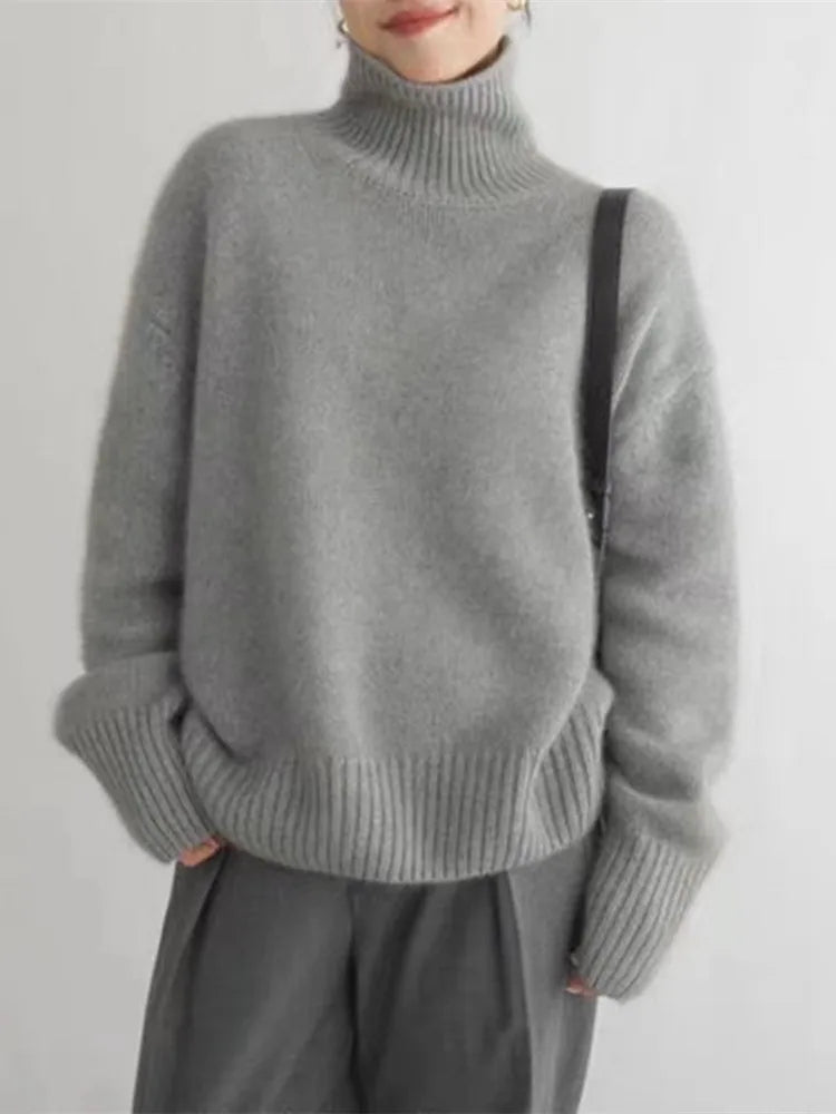 Valdmara | Damen Rollkragenpullover Oversized Strickpullover - Cream - Image 4