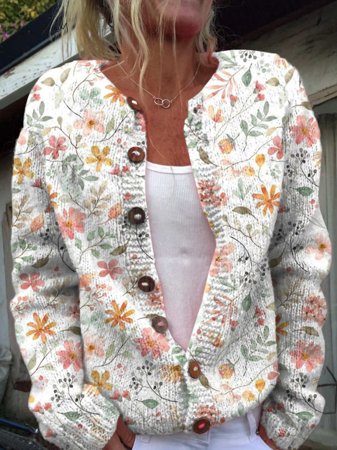 Valdora | Damen Blumenmuster Strickjacke mit Knöpfen - Floral - Image 1