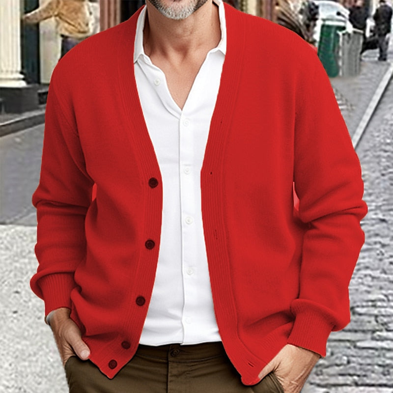 Valdric | Herren Strickjacke V-Ausschnitt Rot - Red - Image 1