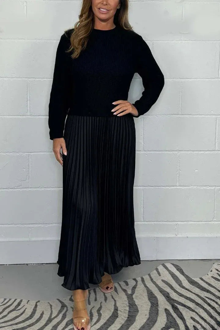 Valdrika | Damen Strickkleid mit Plisseerock Midi - Navy - Image 2