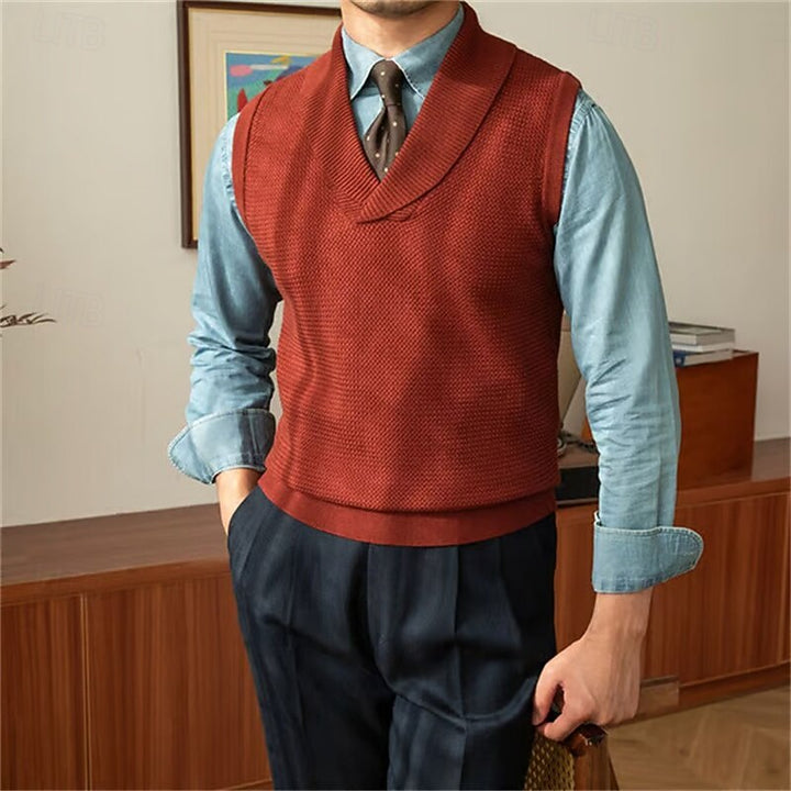 Valdun | Herren Strickweste mit Schalkragen - Red - Image 1