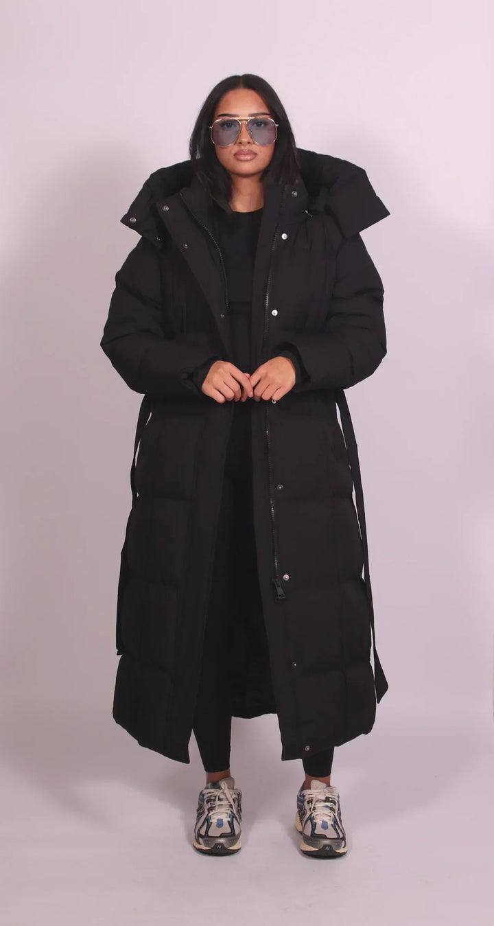 Valduna | Damen Langer Steppmantel mit Kapuze - Dark Brown - Image 3