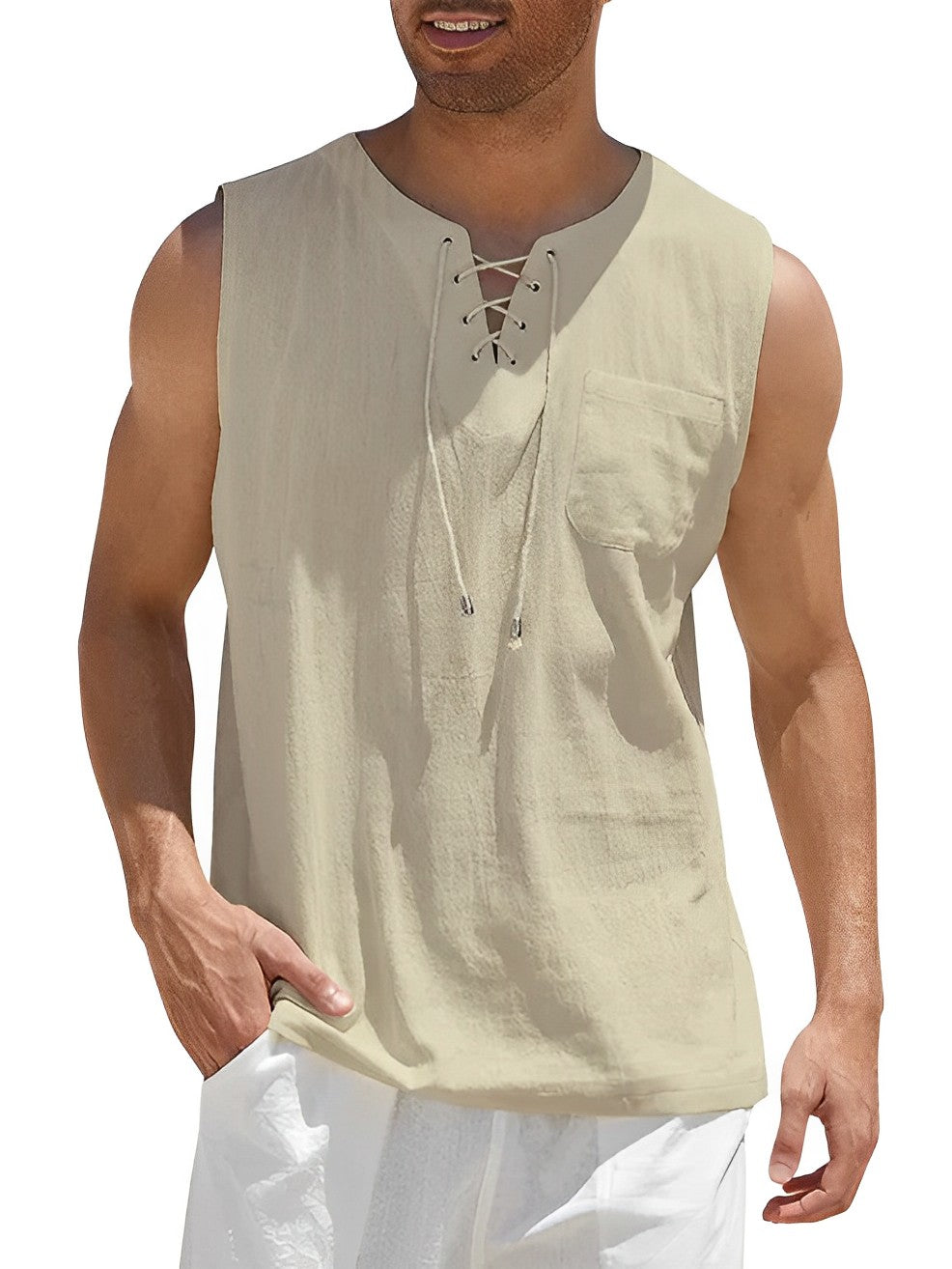 Valentin | Herren V-Ausschnitt Tank Top ärmellos - Khaki - Image 10