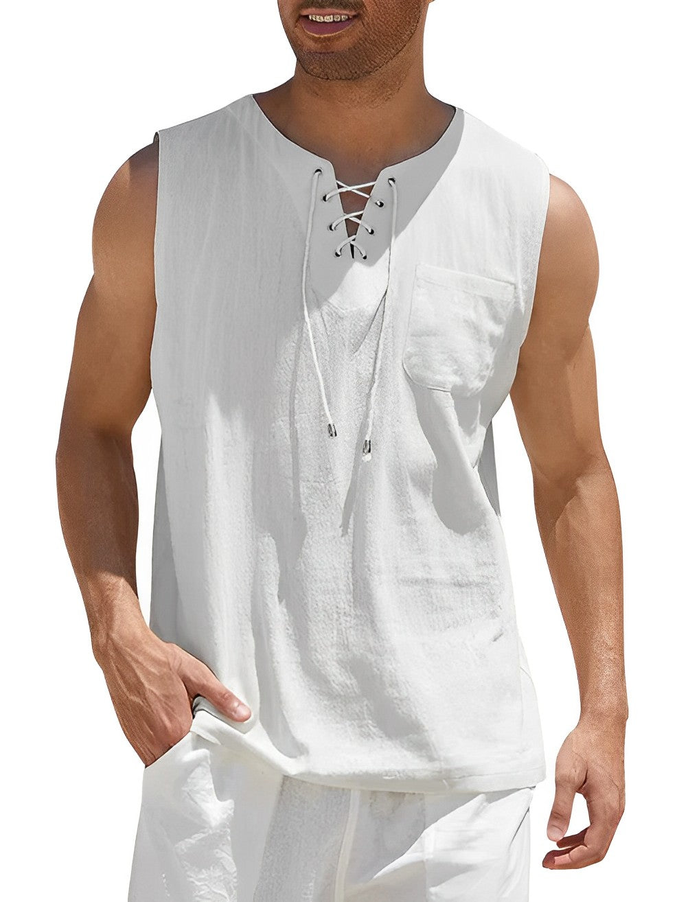 Valentin | Herren V-Ausschnitt Tank Top ärmellos - Khaki - Image 11