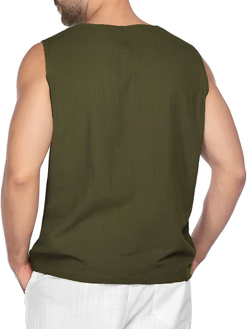 Valentin | Herren V-Ausschnitt Tank Top ärmellos - Khaki - Image 2