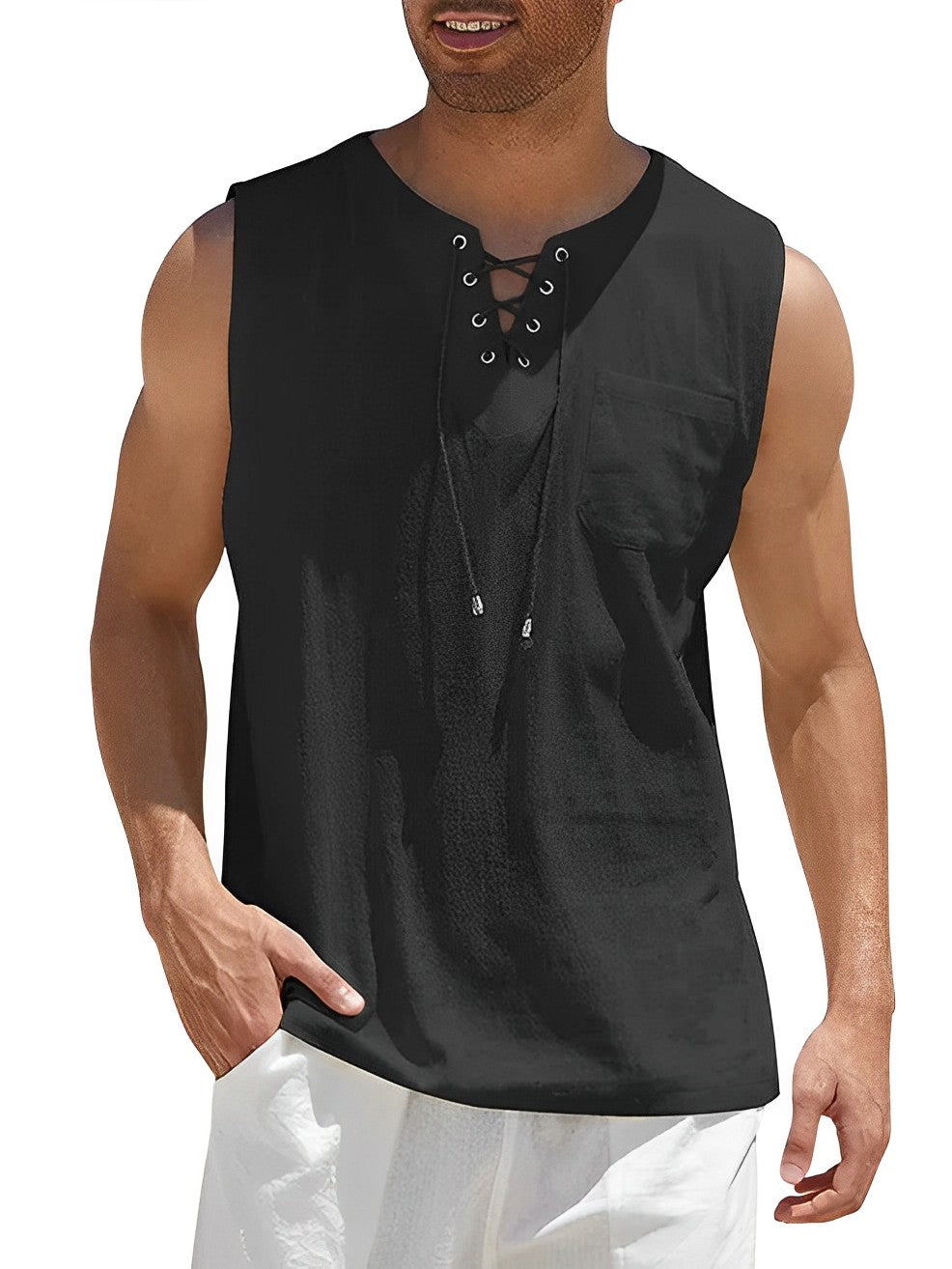 Valentin | Herren V-Ausschnitt Tank Top ärmellos - Khaki - Image 3