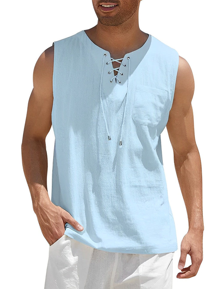 Valentin | Herren V-Ausschnitt Tank Top ärmellos - Khaki - Image 4