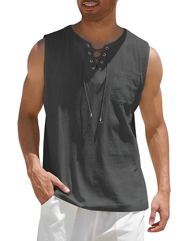 Valentin | Herren V-Ausschnitt Tank Top ärmellos - Khaki - Image 5