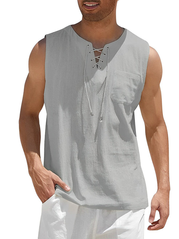 Valentin | Herren V-Ausschnitt Tank Top ärmellos - Khaki - Image 6