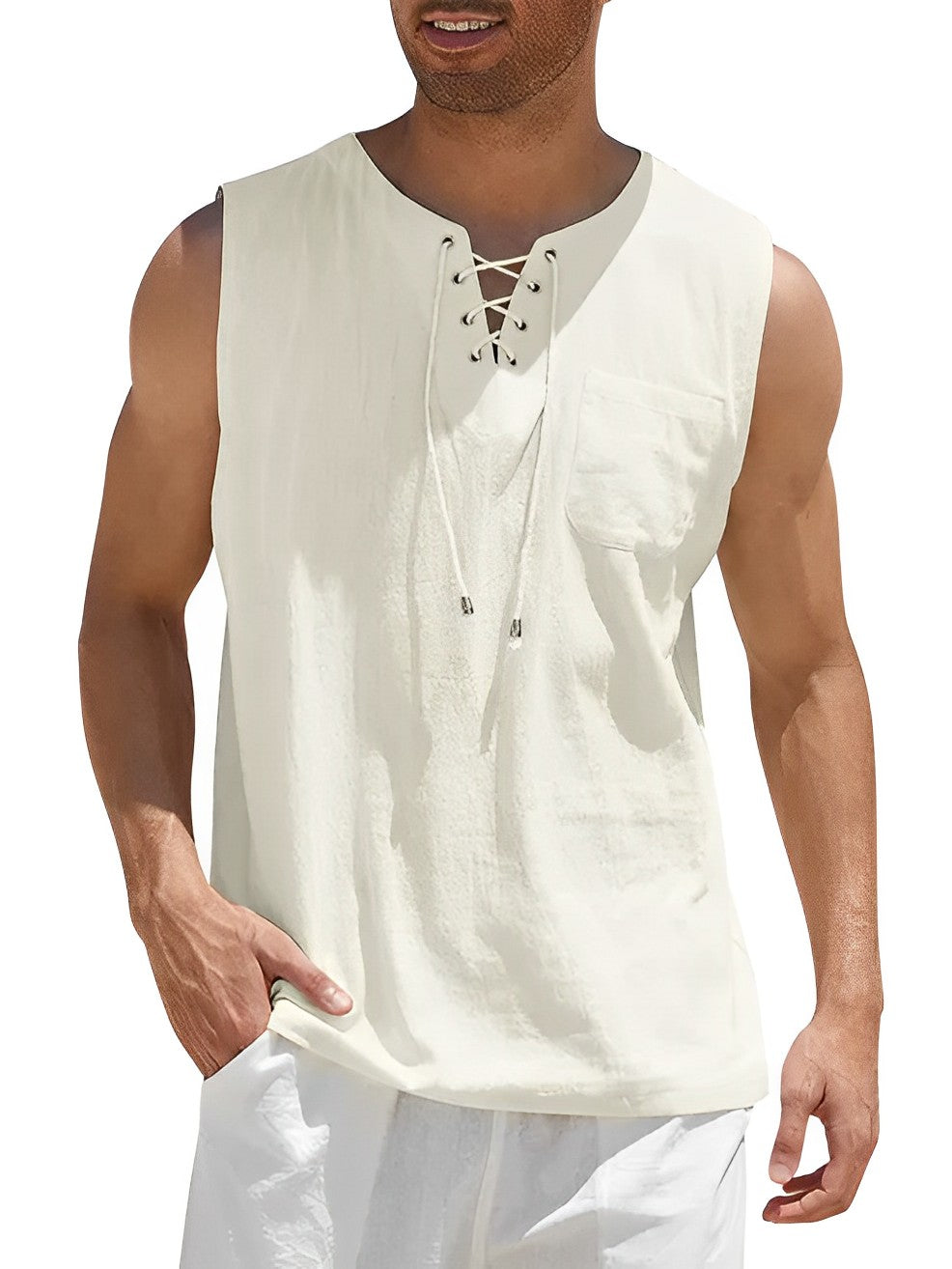 Valentin | Herren V-Ausschnitt Tank Top ärmellos - Khaki - Image 8