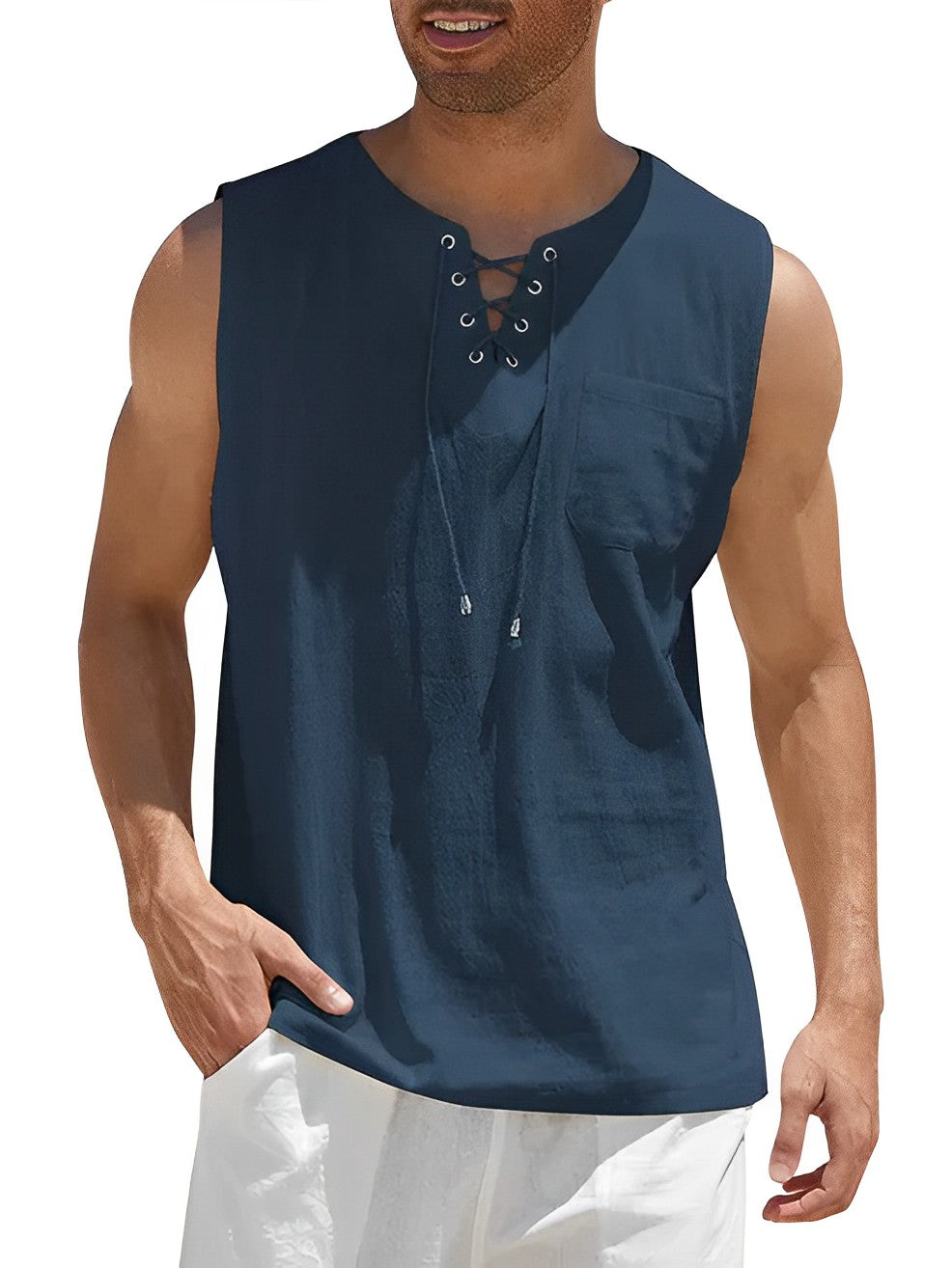 Valentin | Herren V-Ausschnitt Tank Top ärmellos - Khaki - Image 9
