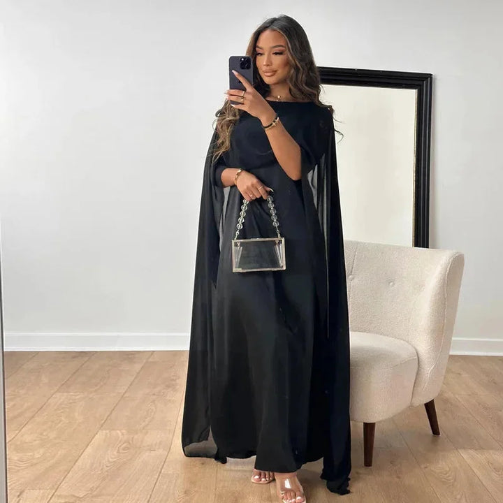 Valentina | Damen Cape Maxikleid Hochzeitsgast - Champagne - Image 3
