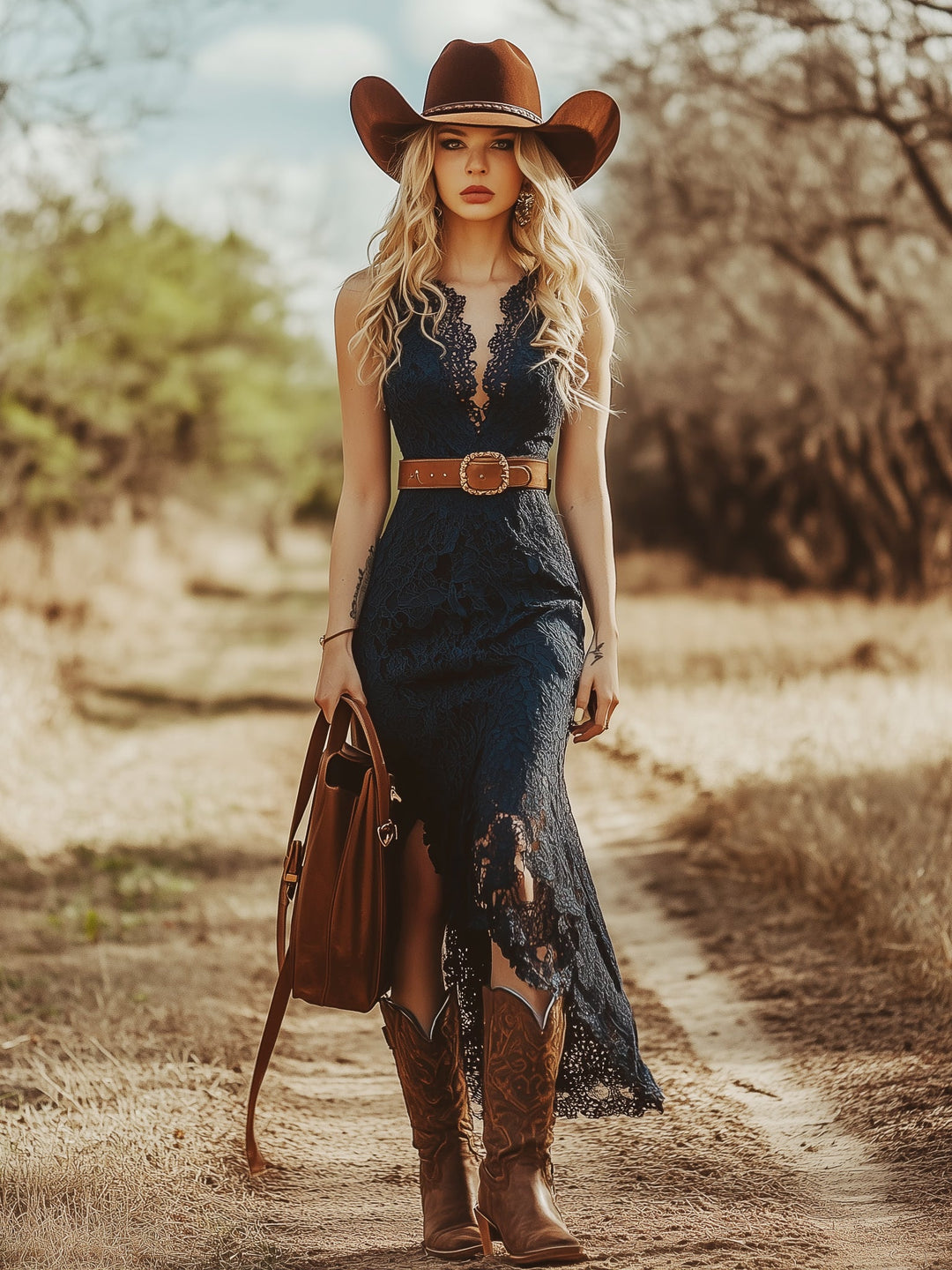 Valentina | Damen Spitzen Ärmellos Midikleid - Navy - Image 3