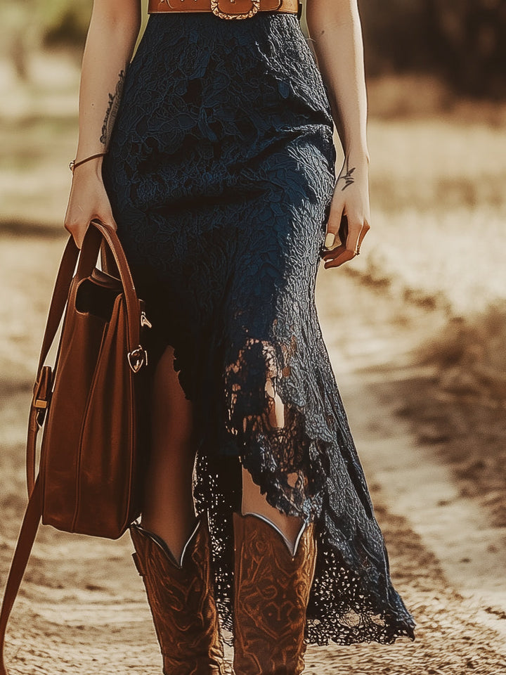 Valentina | Damen Spitzen Ärmellos Midikleid - Navy - Image 5