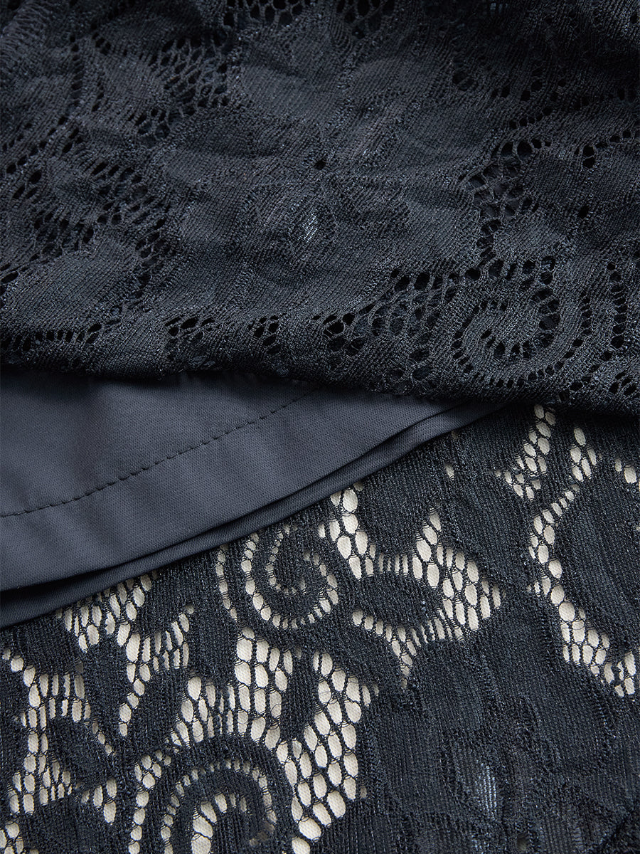Valentina | Damen Spitzen Ärmellos Midikleid - Navy - Image 8