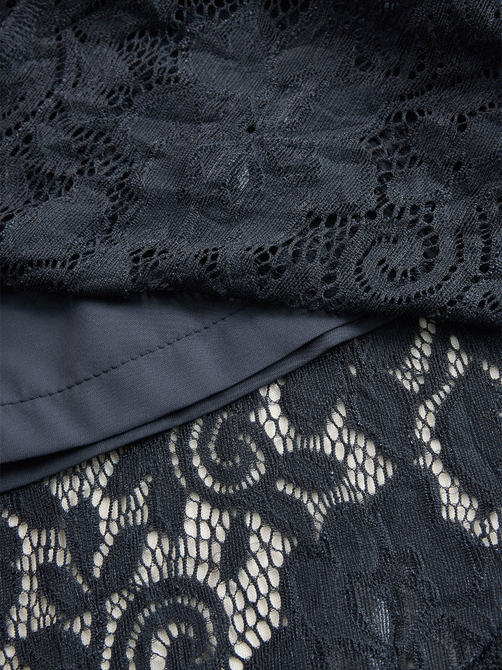 Valentina | Damen Spitzen Ärmellos Midikleid - Navy - Image 8