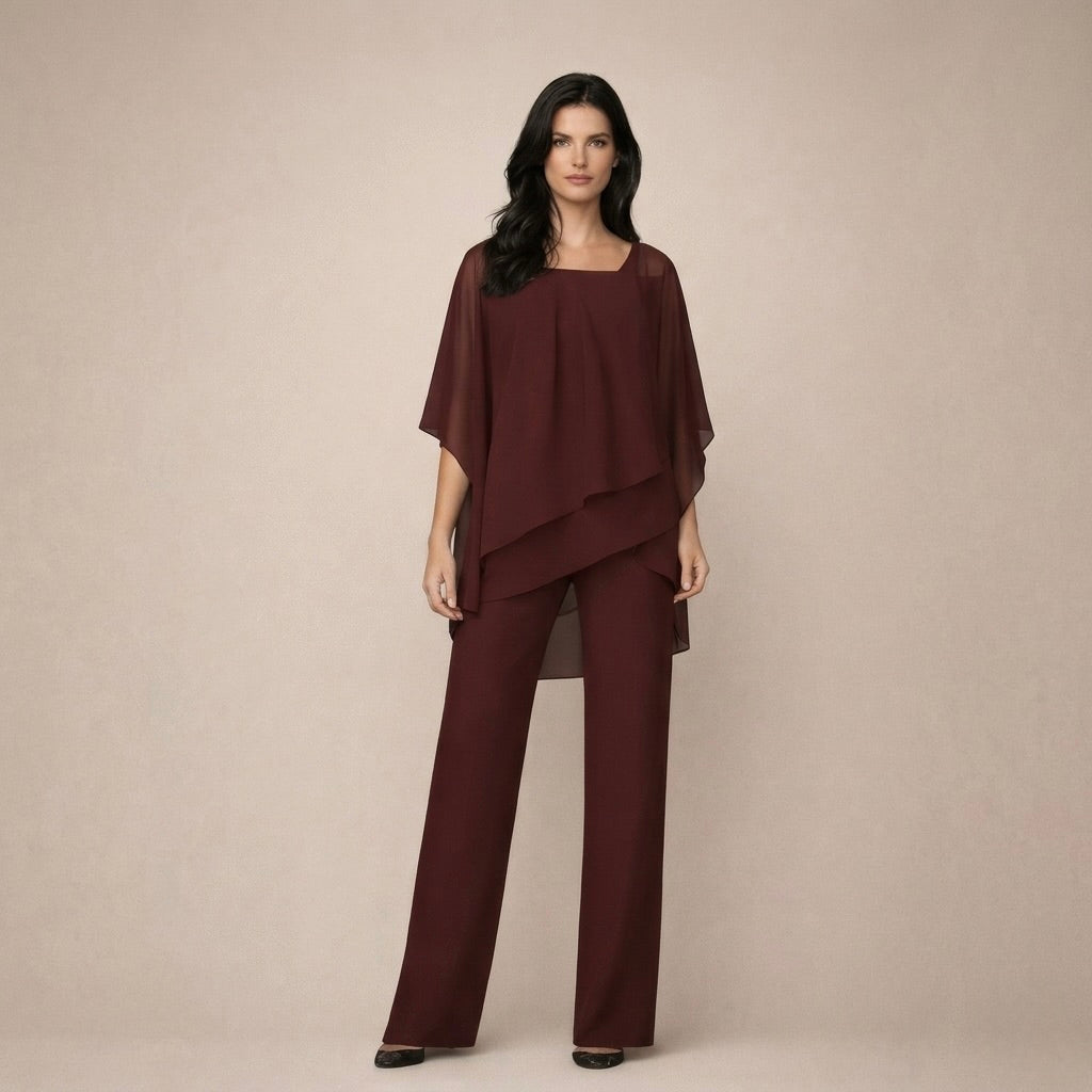 Valeria | Damen Asymmetrisches Oberteil Wide Leg Hosen Set - White - Image 5