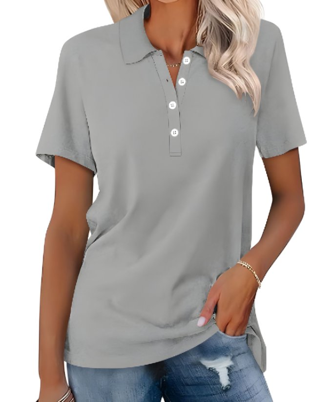Valeria | Damen Kurzarm Poloshirt Grau - Grey - Image 7