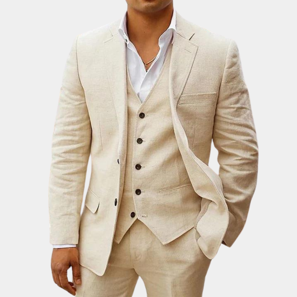 Valerian | Herren Dreiteiler Anzug mit Weste - Beige - Image 1