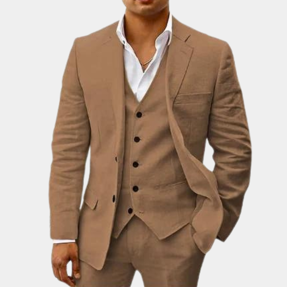 Valerian | Herren Dreiteiler Anzug mit Weste - Beige - Image 2