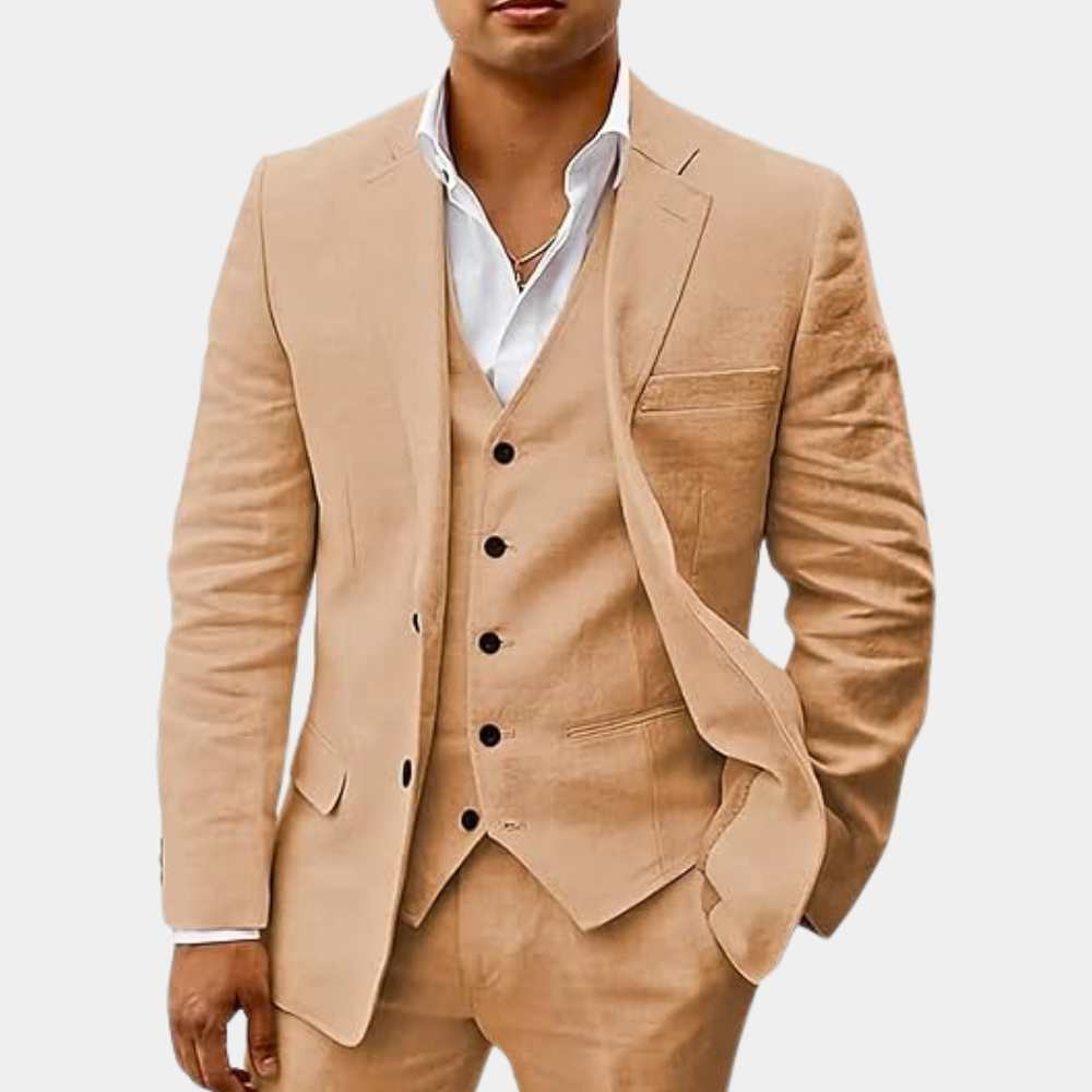 Valerian | Herren Dreiteiler Anzug mit Weste - Beige - Image 3