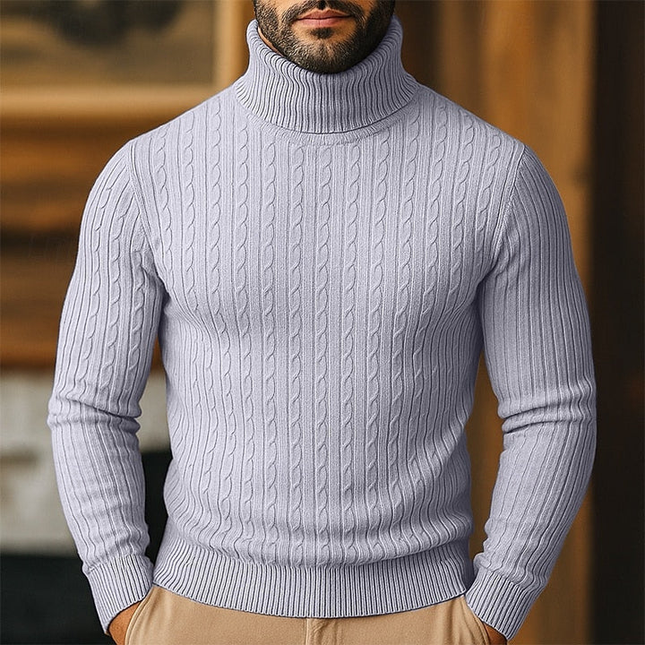 Valmund | Herren Rollkragenpullover Zopfmuster - Light Grey - Image 1