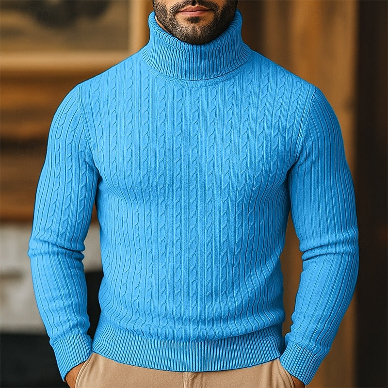 Valmund | Herren Rollkragenpullover Zopfmuster - Light Grey - Image 11