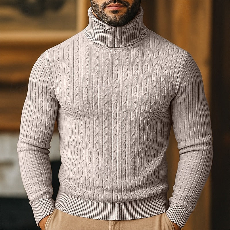 Valmund | Herren Rollkragenpullover Zopfmuster - Light Grey - Image 12