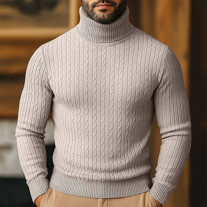 Valmund | Herren Rollkragenpullover Zopfmuster - Light Grey - Image 12