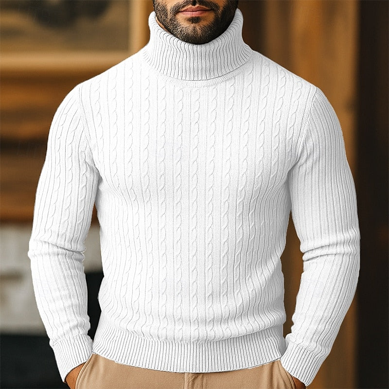 Valmund | Herren Rollkragenpullover Zopfmuster - Light Grey - Image 2