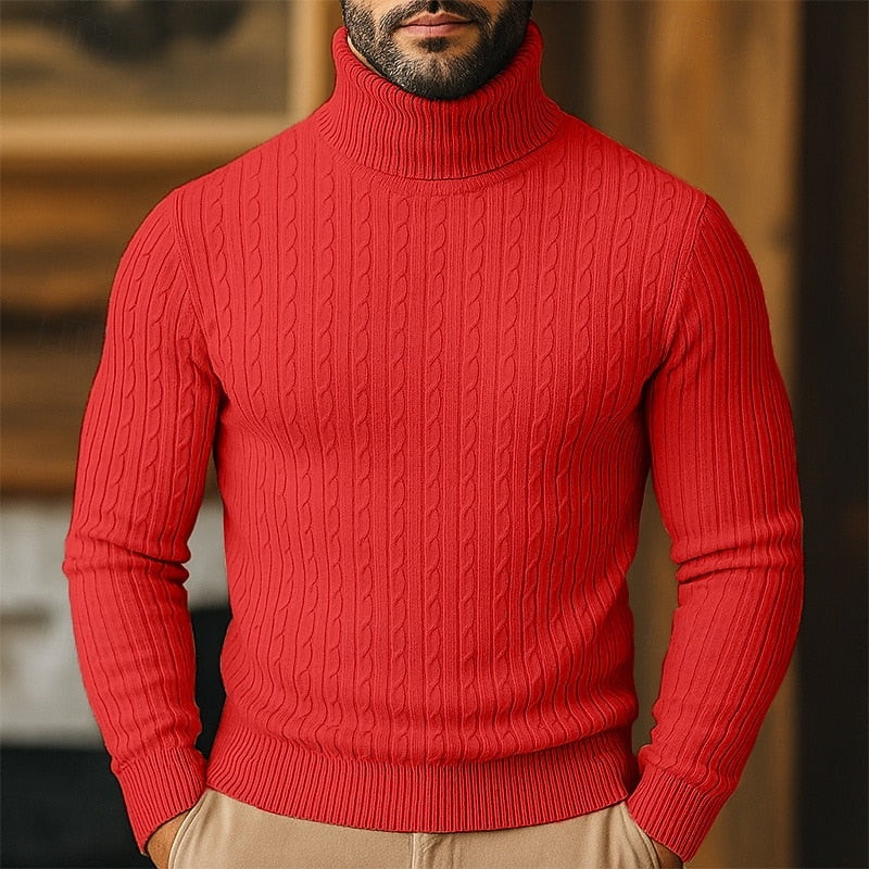 Valmund | Herren Rollkragenpullover Zopfmuster - Light Grey - Image 5