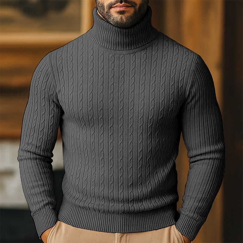 Valmund | Herren Rollkragenpullover Zopfmuster - Light Grey - Image 7