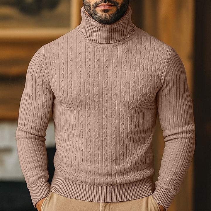 Valmund | Herren Rollkragenpullover Zopfmuster - Light Grey - Image 8