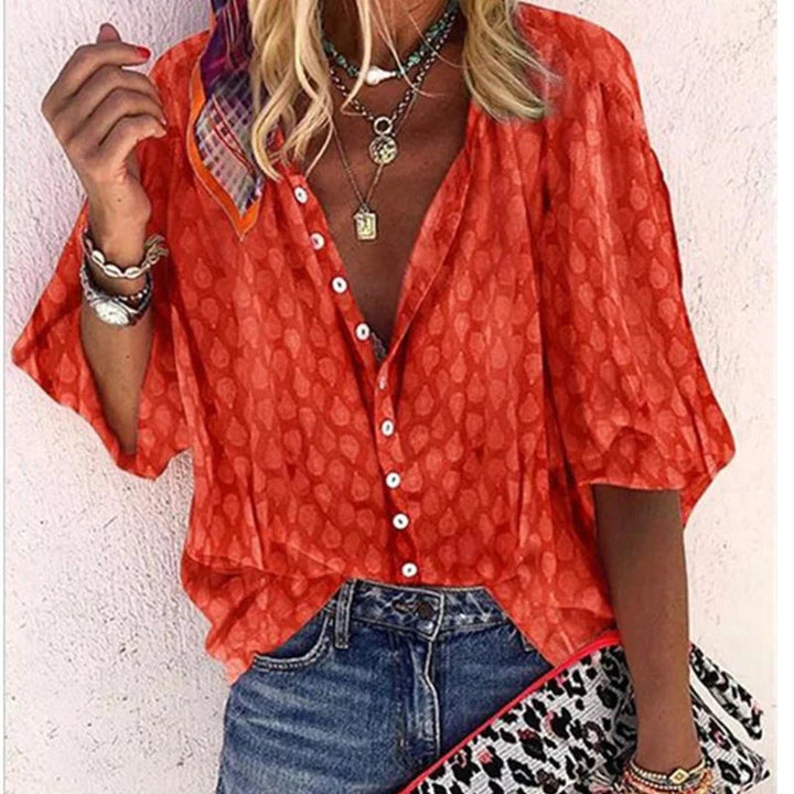 Rhea | Damen Bluse V-Ausschnitt Halbarm Gemustert Sommer