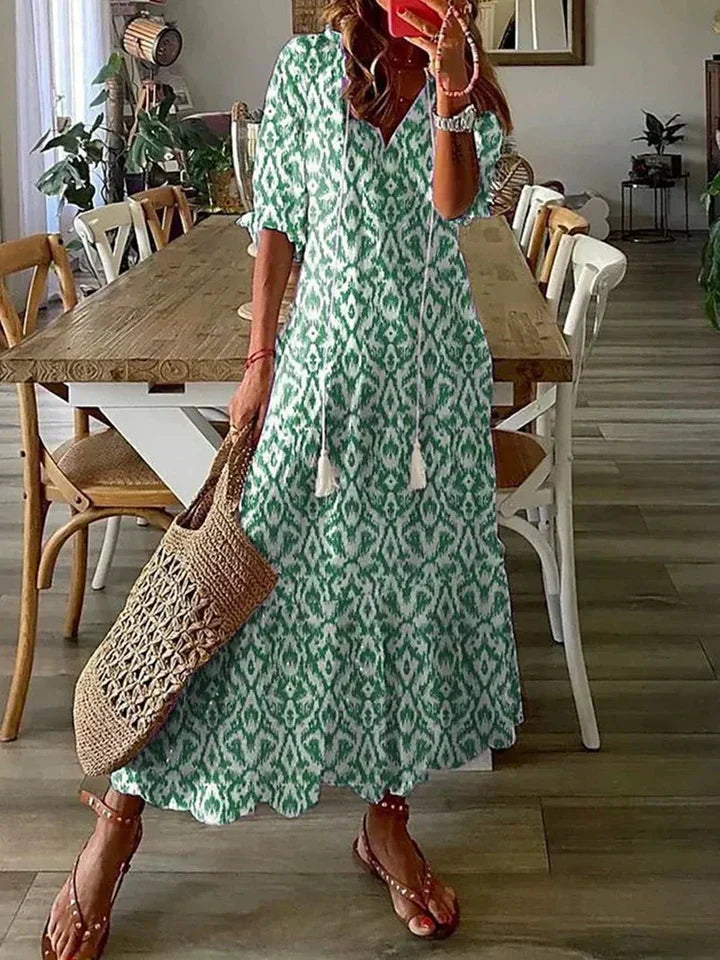 Molina | Damen Sommerkleid Maxi Blumenmuster V-Ausschnitt Langarm